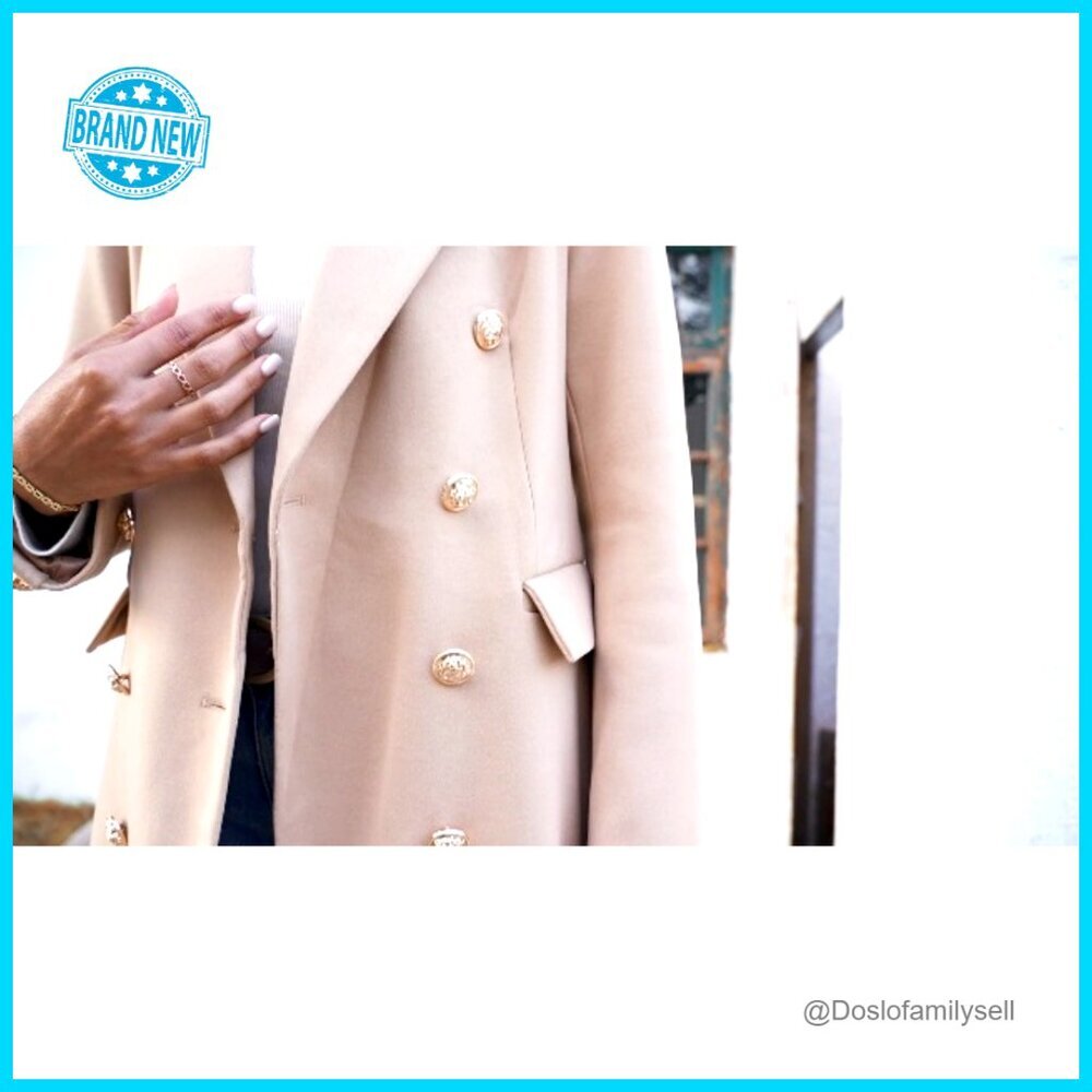 Elegant Notched Collar Double Button Slim Long Wool Blend Pea Coat Jacket - Picture 7 of 7